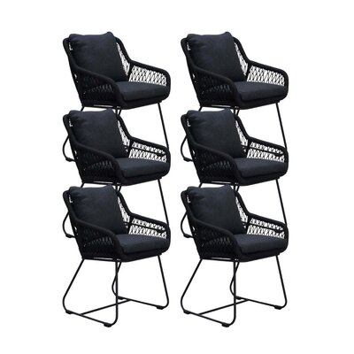 Portofino dining tuinstoel set van 6 | touw + RVS | zwart