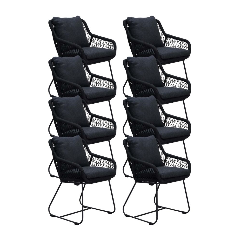 Portofino dining tuinstoel set van 8 | touw + RVS | zwart afbeelding
