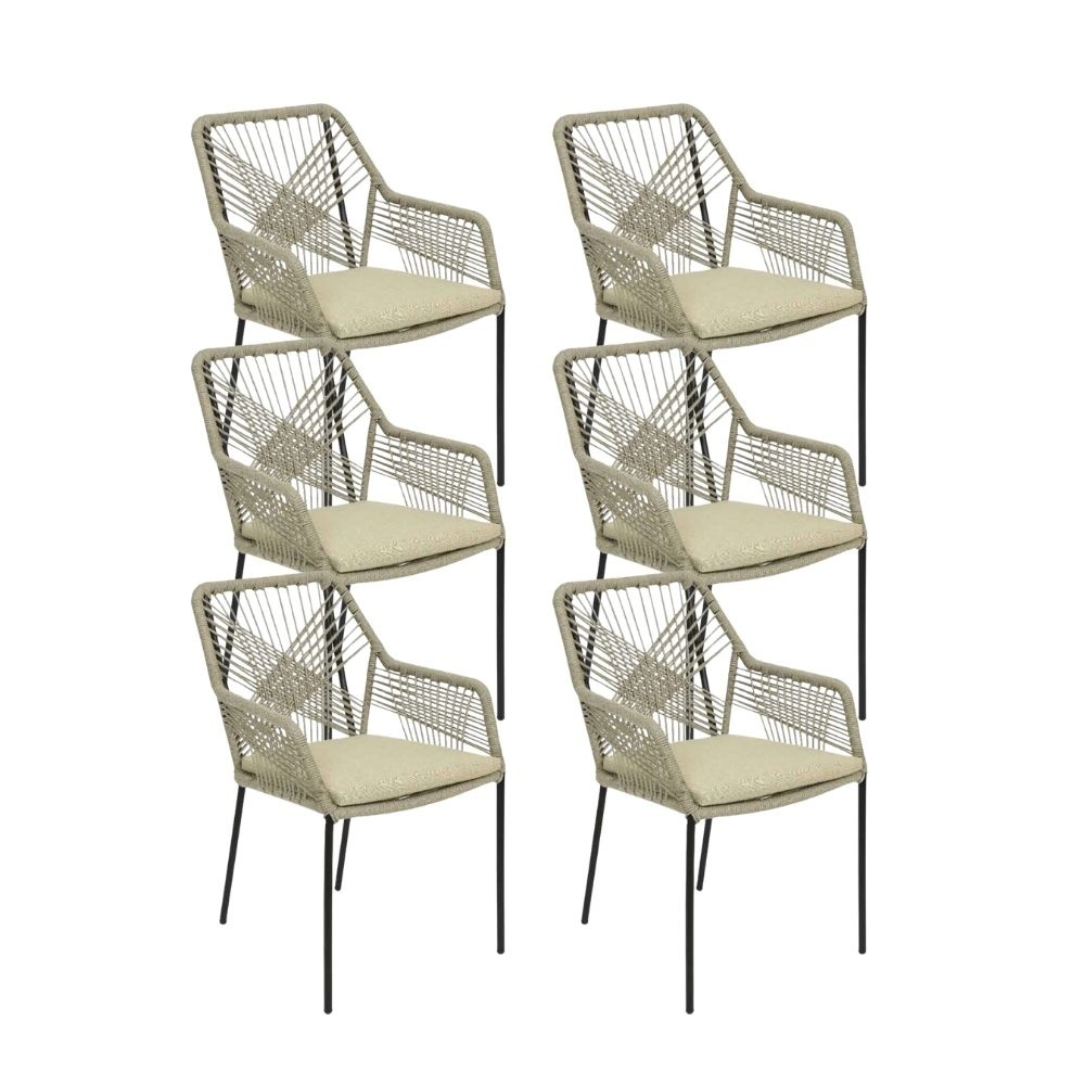 Seville dining tuinstoel set van 6 | touw + staal | zand afbeelding