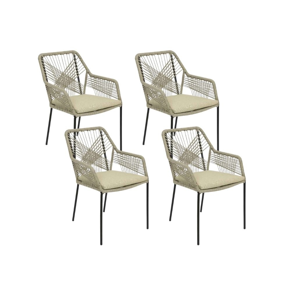 Seville dining tuinstoel set van 4 | touw + staal | zand