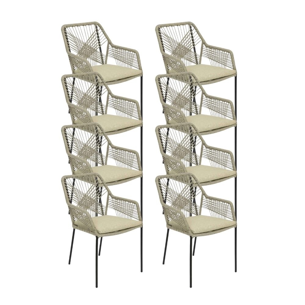 Seville dining tuinstoel set van 8 | touw + staal | zand afbeelding