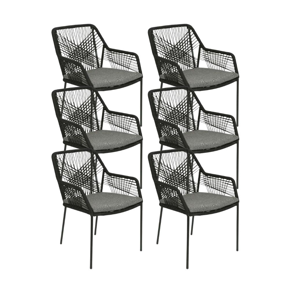 Seville dining tuinstoel set van 6 | touw + staal | zwart afbeelding