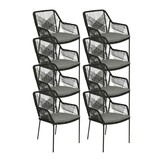Seville dining tuinstoel set van 8 | touw + staal | zwart