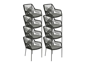 Seville dining tuinstoel set van 8 | touw + staal | zwart