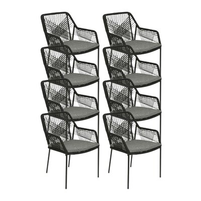 Seville dining tuinstoel set van 8 | touw + staal | zwart