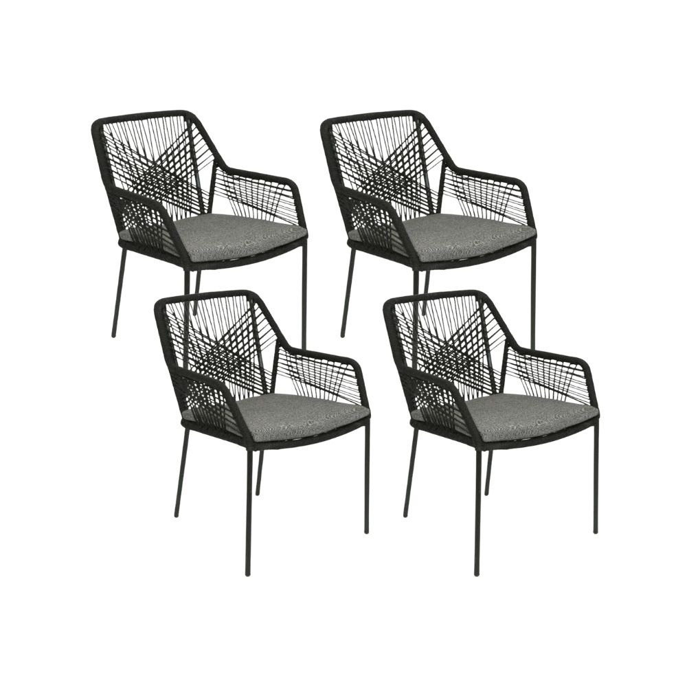 Seville dining tuinstoel set van 4 | touw + staal | zwart afbeelding