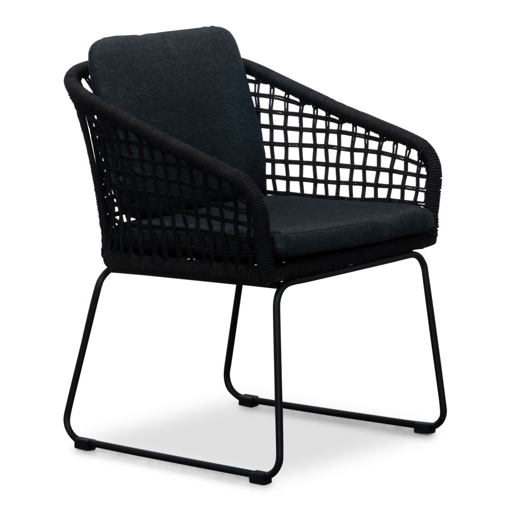 Tulum dining tuinstoel set van 4 | touw + RVS | zwart