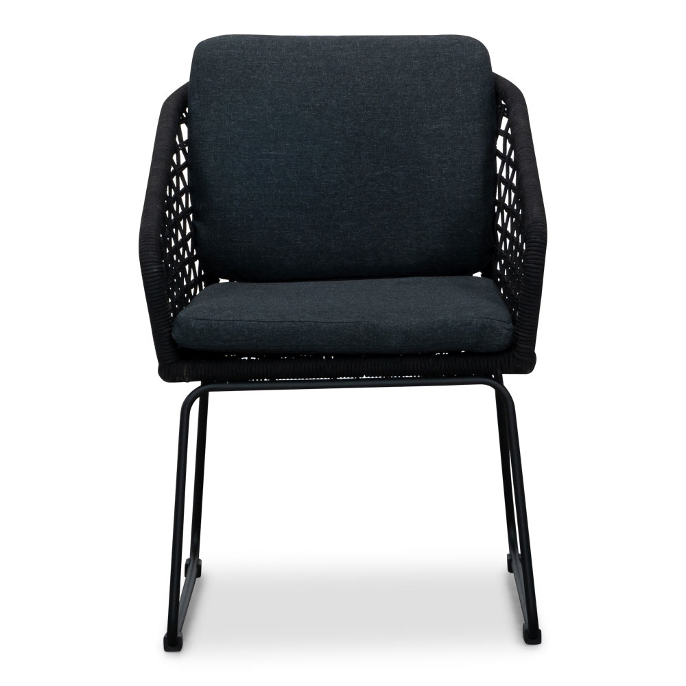 Tulum dining tuinstoel set van 4 | touw + RVS | zwart