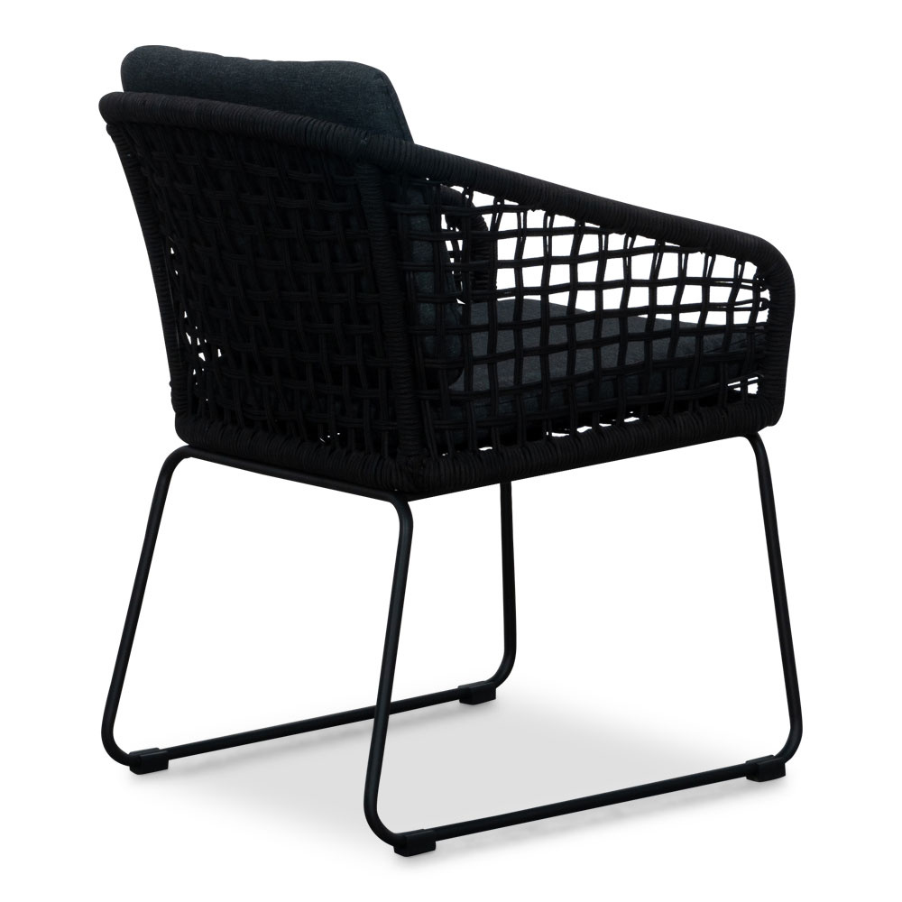 Tulum dining tuinstoel set van 4 | touw + RVS | zwart