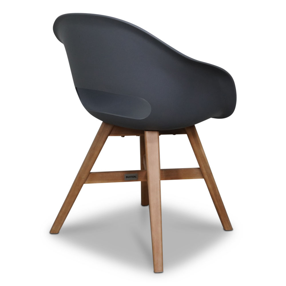 Karlstad dining tuinstoel set van 4 | kunststof + hardhout | antraciet