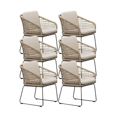 Tulum dining tuinstoel set van 6 | touw + RVS | Sahara Dust