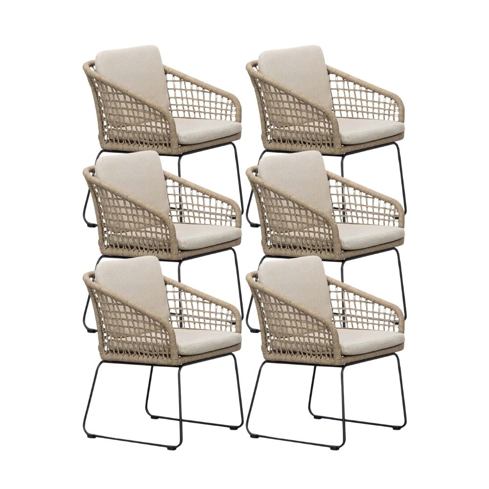 Tulum dining tuinstoel set van 6 | touw + RVS | Sahara Dust afbeelding
