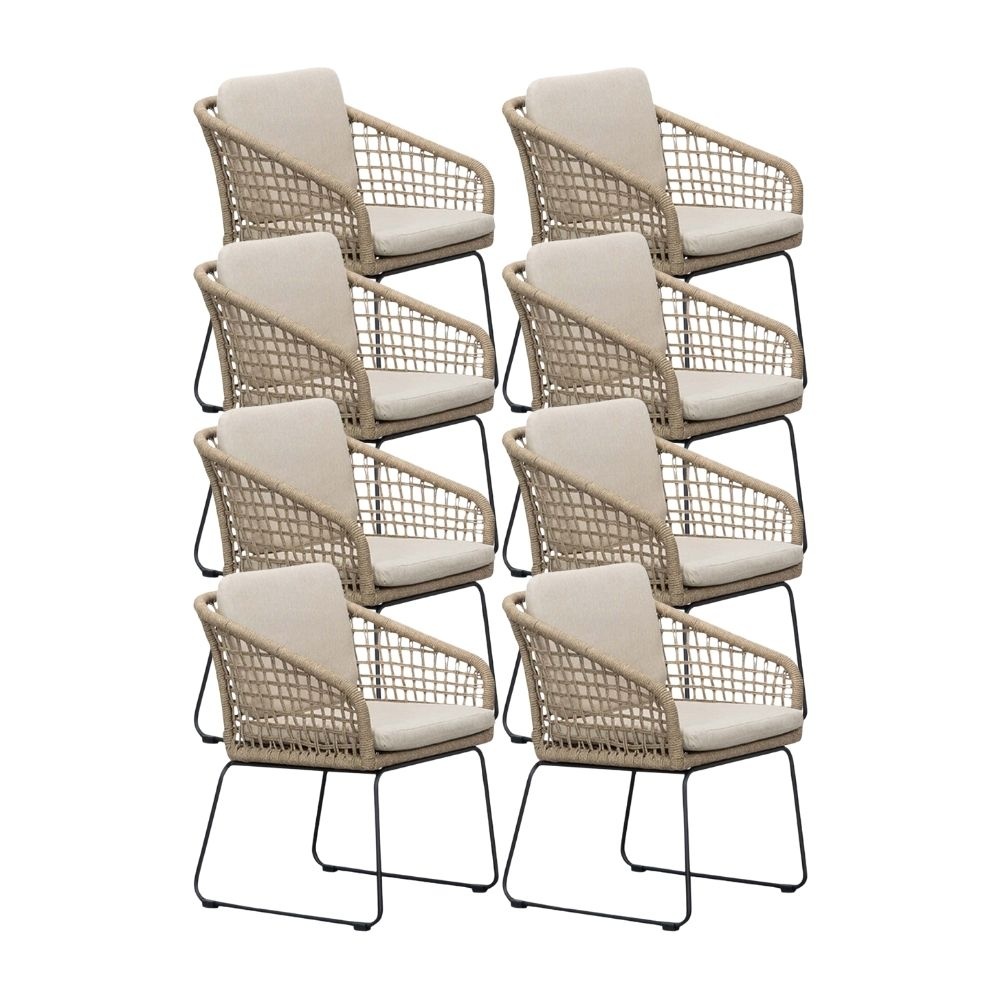 Tulum dining tuinstoel set van 8 | touw + RVS | Sahara Dust afbeelding