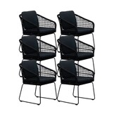 Tulum dining tuinstoel set van 6 | touw + RVS | zwart