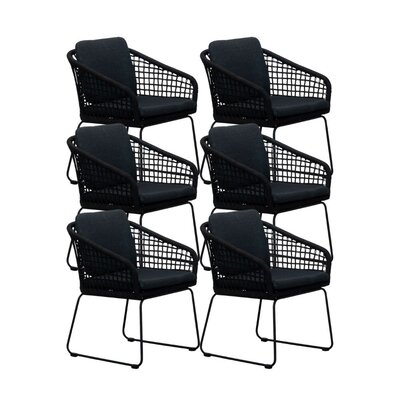 Tulum dining tuinstoel set van 6 | touw + RVS | zwart