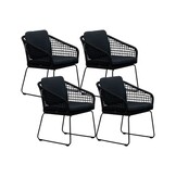 Tulum dining tuinstoel set van 4 | touw + RVS | zwart
