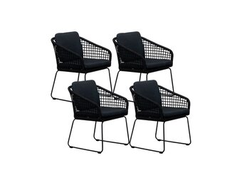Tulum dining tuinstoel set van 4 | touw + RVS | zwart