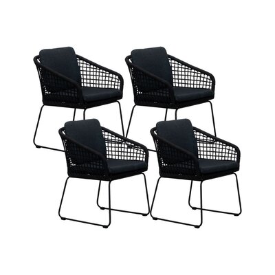 Tulum dining tuinstoel set van 4 | touw + RVS | zwart