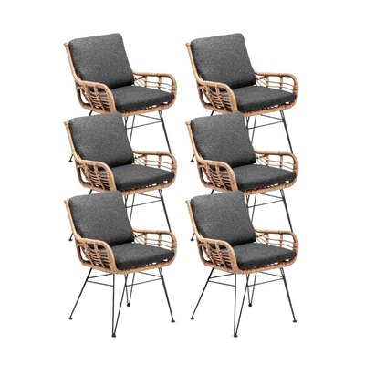 Carlos dining tuinstoel set van 6 | wicker + RVS | Bamboo antraciet