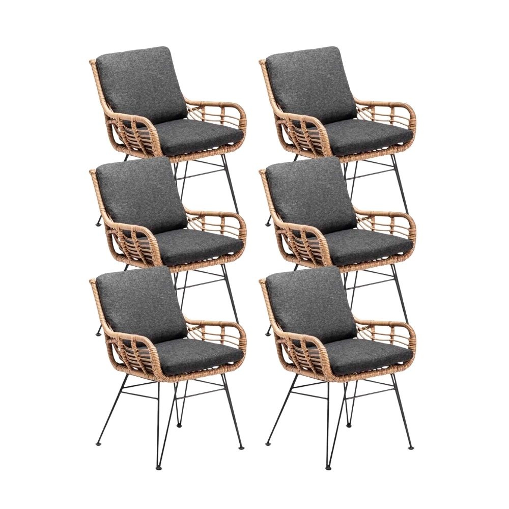 Carlos dining tuinstoel set van 6 | wicker + RVS | Bamboo antraciet