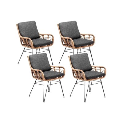 Carlos dining tuinstoel set van 4 | wicker + RVS | Bamboo antraciet