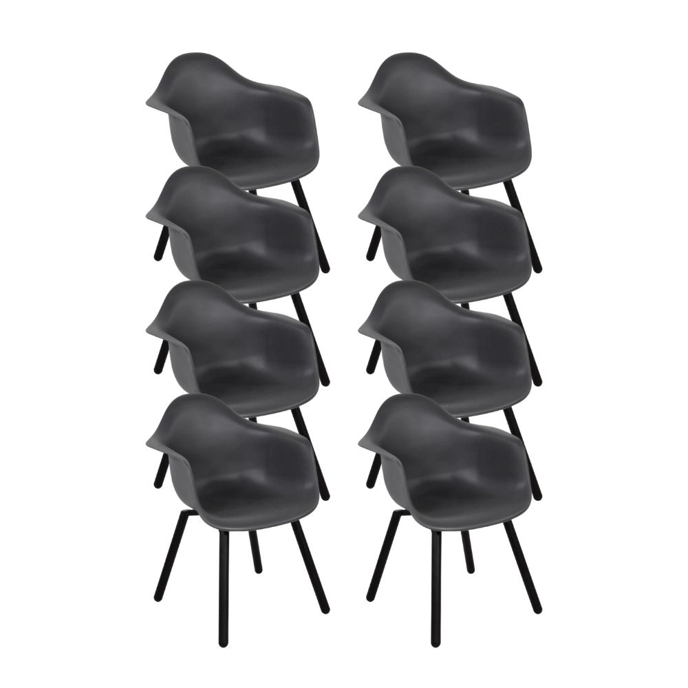 Montreux dining tuinstoel set van 8 | kunststof + staal | antraciet