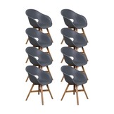 Karlstad dining tuinstoel set van 8 | kunststof + hardhout | antraciet