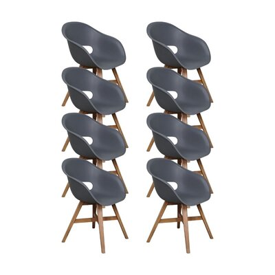 Karlstad dining tuinstoel set van 8 | kunststof + hardhout | antraciet