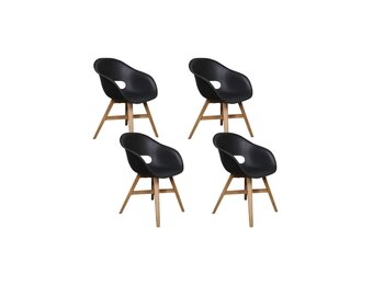 Karlstad dining tuinstoel set van 4 | kunststof + hardhout | zwart