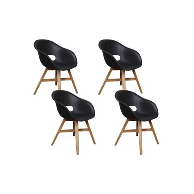 Karlstad dining tuinstoel set van 4 | kunststof + hardhout | zwart