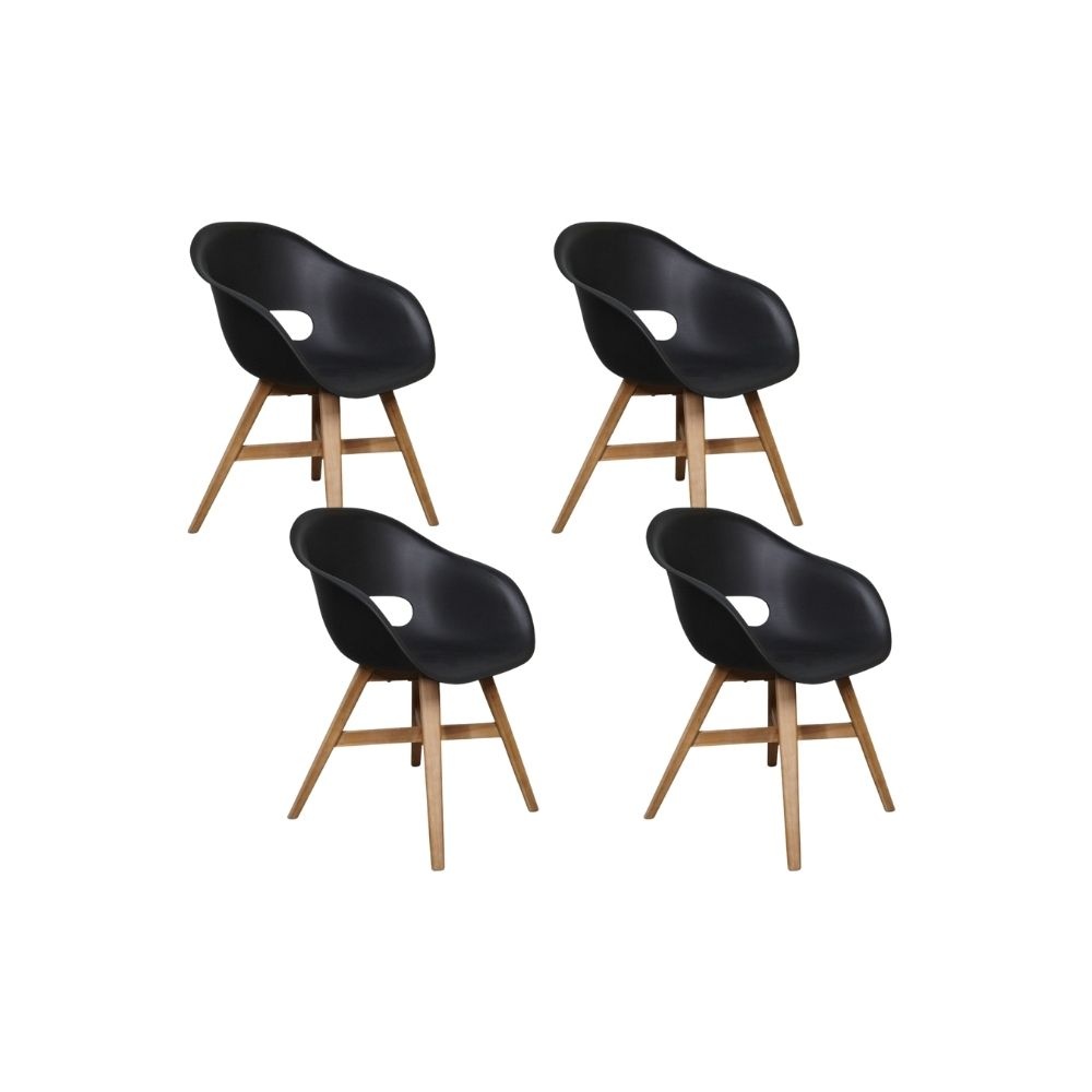 Karlstad dining tuinstoel set van 4 | kunststof + hardhout | zwart