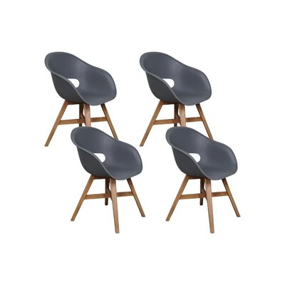 Karlstad dining tuinstoel set van 4 | kunststof + hardhout | antraciet