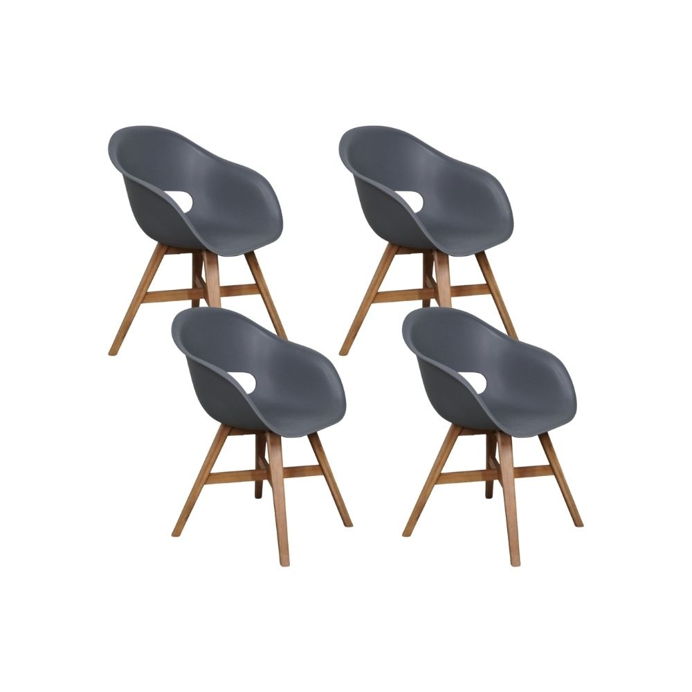 Karlstad dining tuinstoel set van 4 | kunststof + hardhout | antraciet
