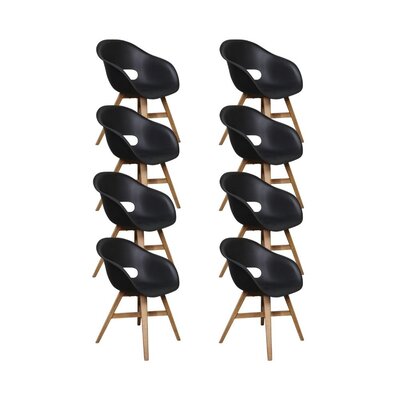 Karlstad dining tuinstoel set van 8 | kunststof + hardhout | zwart