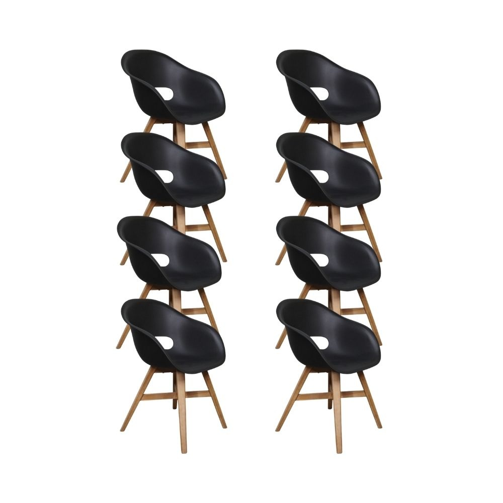 Karlstad dining tuinstoel set van 8 | kunststof + hardhout | zwart