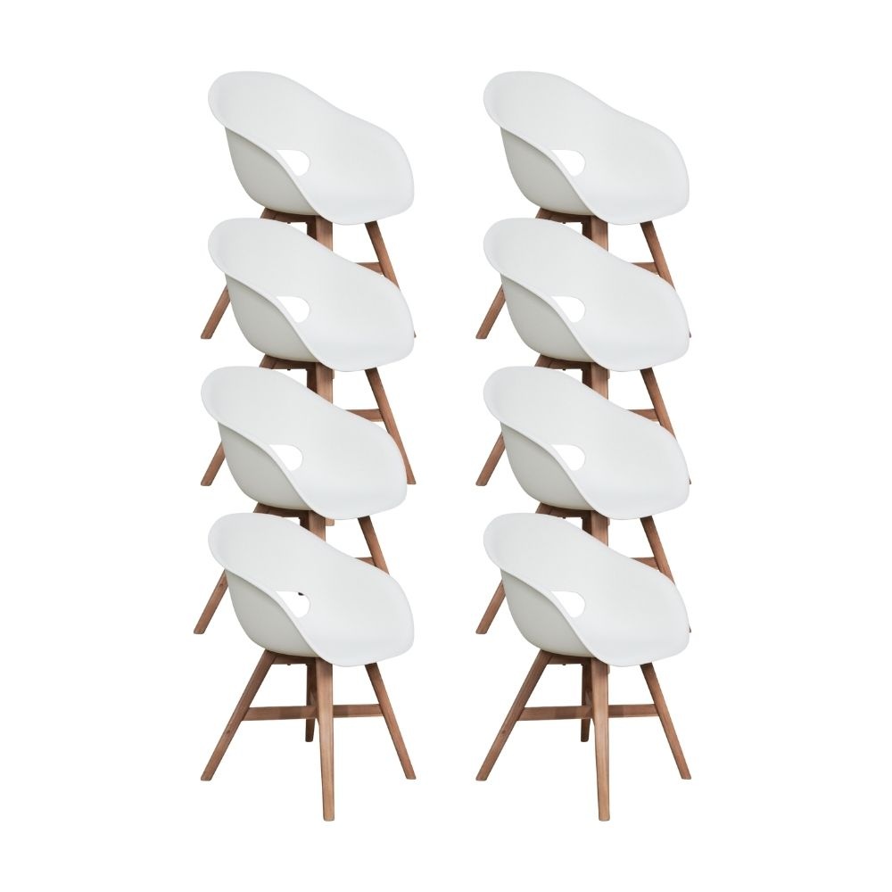Karlstad dining tuinstoel set van 8 | kunststof + hardhout | wit afbeelding