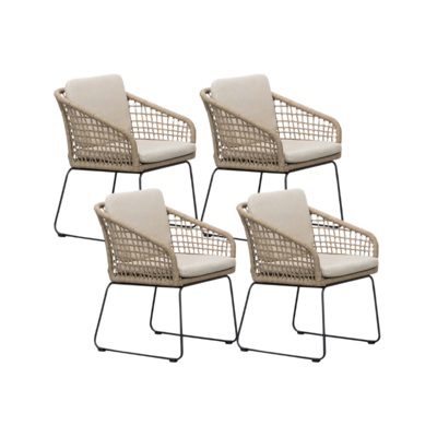 Tulum dining tuinstoel set van 4 | touw + RVS | Sahara Dust