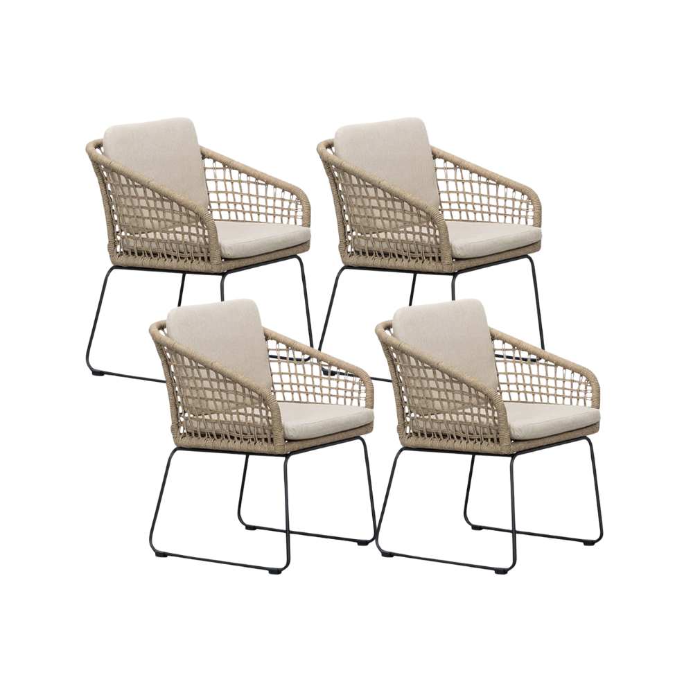 Tulum dining tuinstoel set van 4 | touw + RVS | Sahara Dust