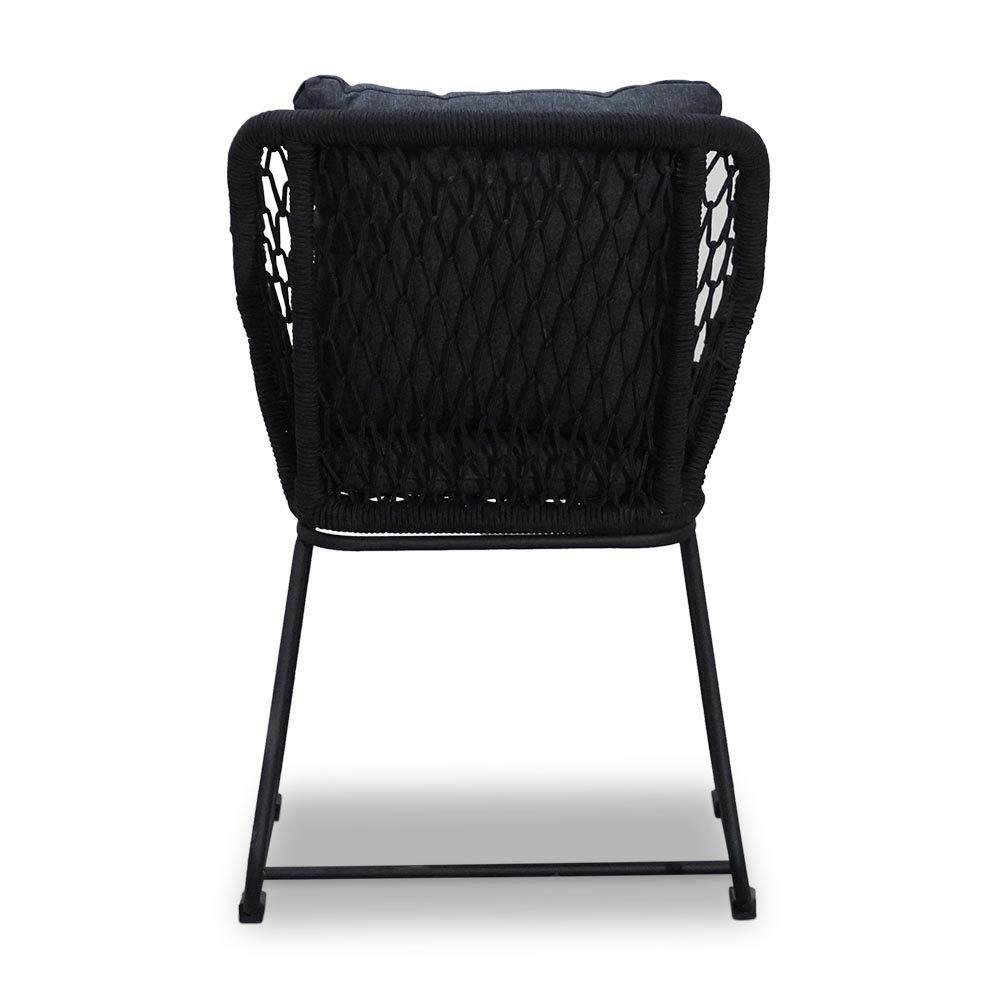 Portofino dining tuinstoel set van 4 | touw + RVS | zwart