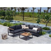Milton hoek loungeset 5 personen | hardhout + staal | zwart | 3-delig - 200x200cm