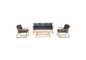 Alvaro stoel-bank loungeset 5 personen | wicker + hardhout | Bamboo antraciet | 4-delig