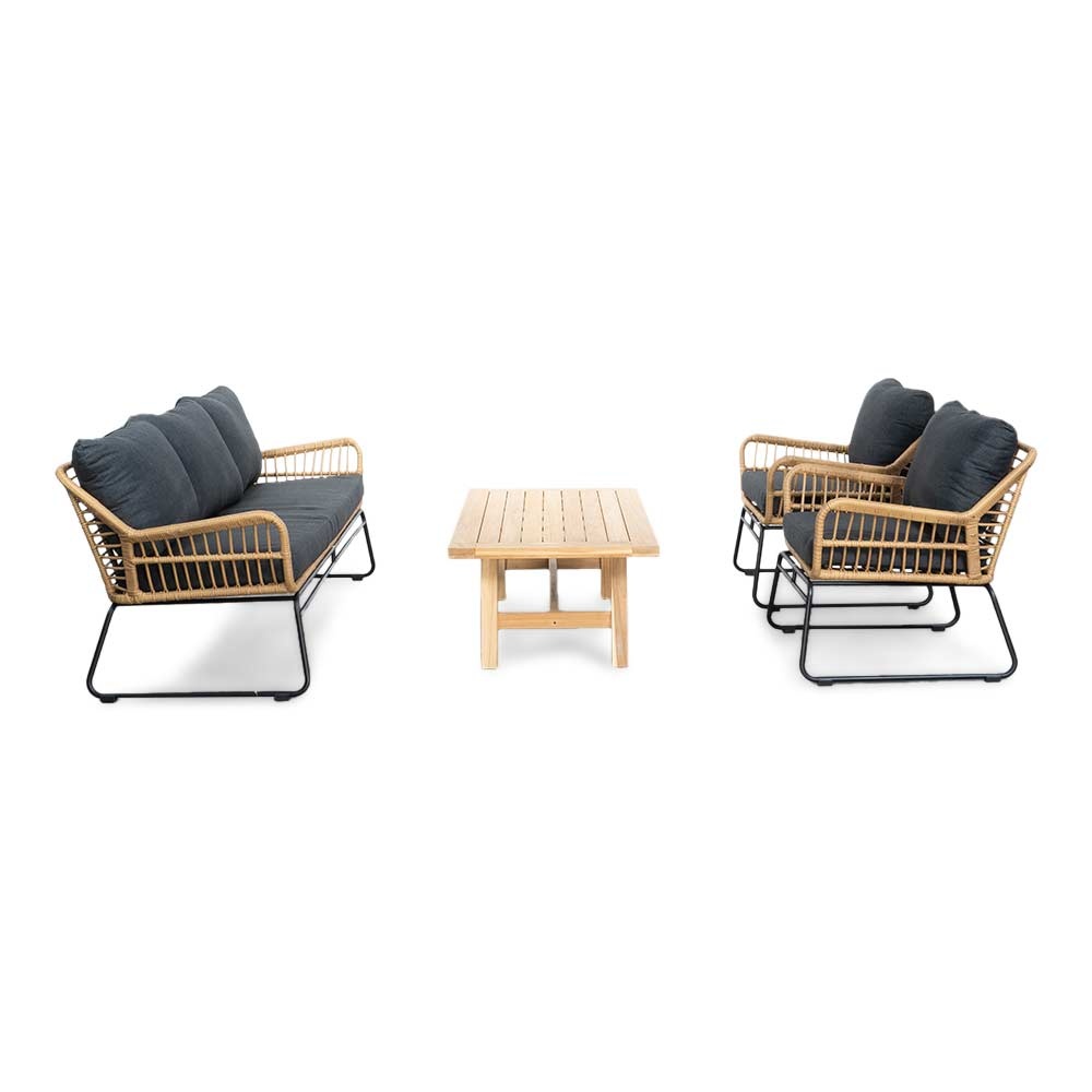 Alvaro stoel-bank loungeset 5 personen | wicker + hardhout | Bamboo antraciet | 4-delig