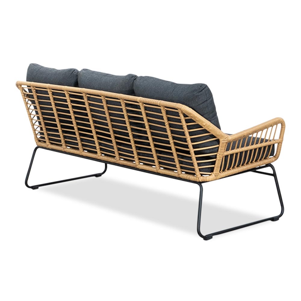 Alvaro stoel-bank loungeset 5 personen | wicker + hardhout | Bamboo antraciet | 4-delig