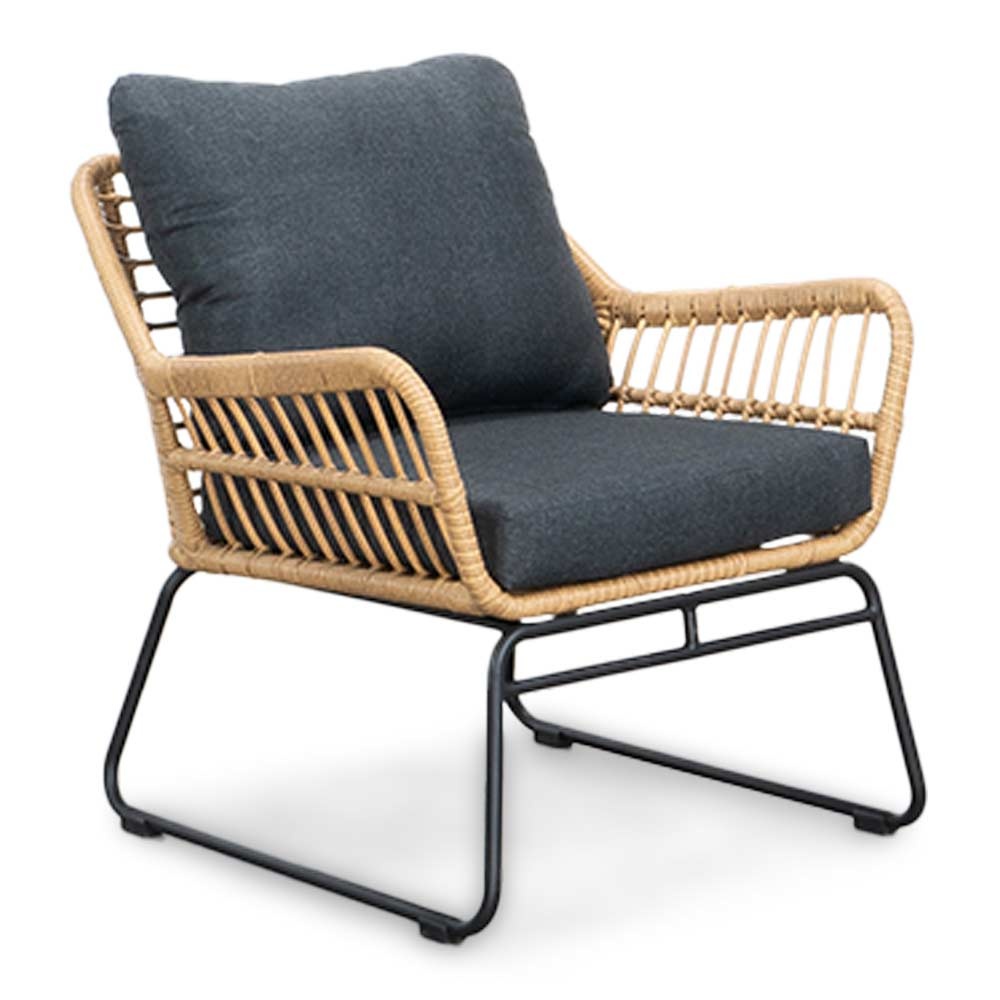 Alvaro stoel-bank loungeset 5 personen | wicker + hardhout | Bamboo antraciet | 4-delig