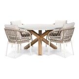 Nancy/Dakota beige/wit dining tuinset | 4 personen | betonlook + touw | 135cm rond
