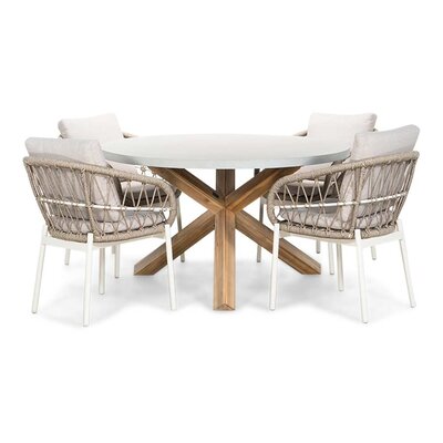 Nancy/Dakota beige/wit dining tuinset | 4 personen | betonlook + touw | 135cm rond