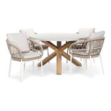 Nancy/Dakota beige/wit dining tuinset | 4 personen | betonlook + touw | 135cm rond
