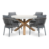Nancy/Dakota grijs dining tuinset | 4 personen | betonlook + touw | 135cm rond