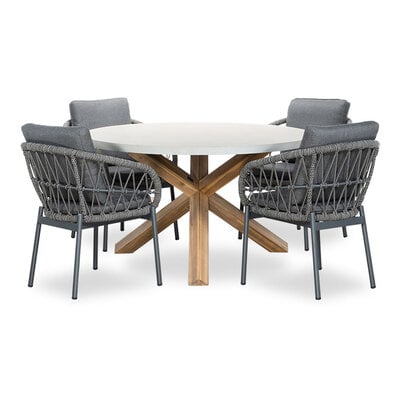 Nancy/Dakota grijs dining tuinset | 4 personen | betonlook + touw | 135cm rond