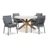 Nancy/Dakota grijs dining tuinset | 4 personen | betonlook + touw | 135cm rond